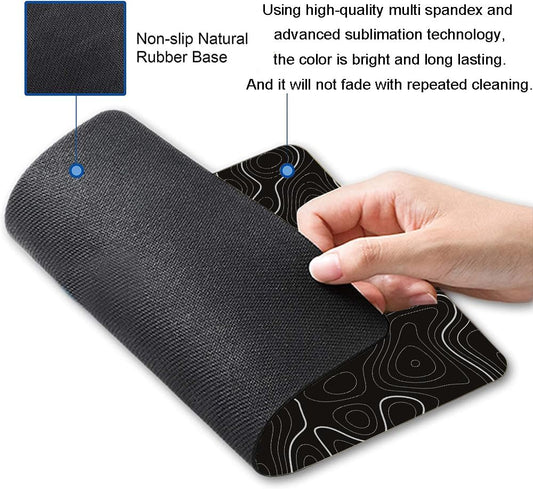Topographic Contour Map Mouse Pad, Black Minimalist Mouse Mat Waterproof Non-Slip Rubber Base MousePads for Office Laptop Computer Desk