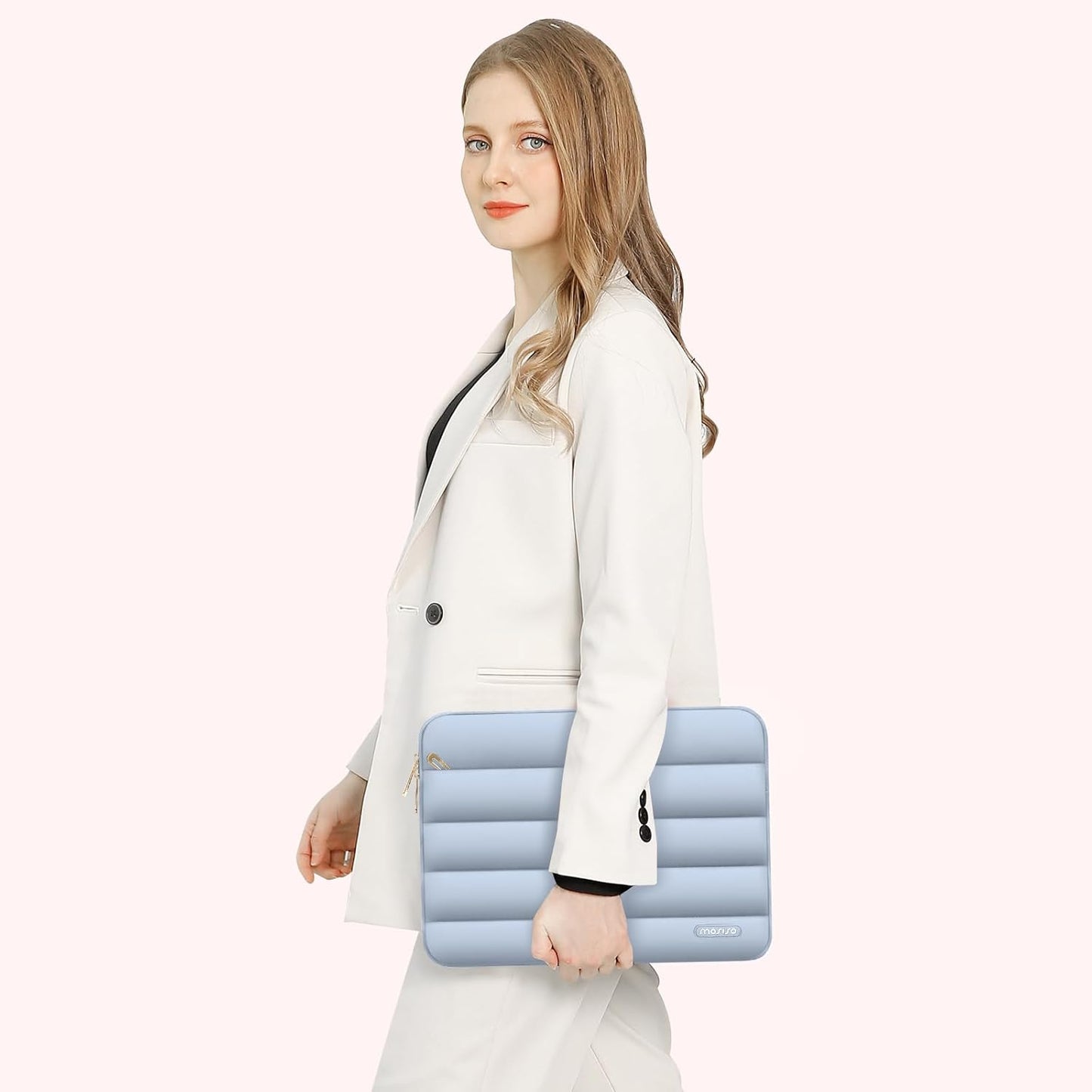 MOSISO 15-15.6 inch Laptop Case, 16 inch Puffy Laptop Sleeve Compatible with MacBook Pro 16, HP Dell ASUS Acer Toshiba Lenovo Notebook Computer, Polyester Horizontal Bag with Small Case, Baby Blue