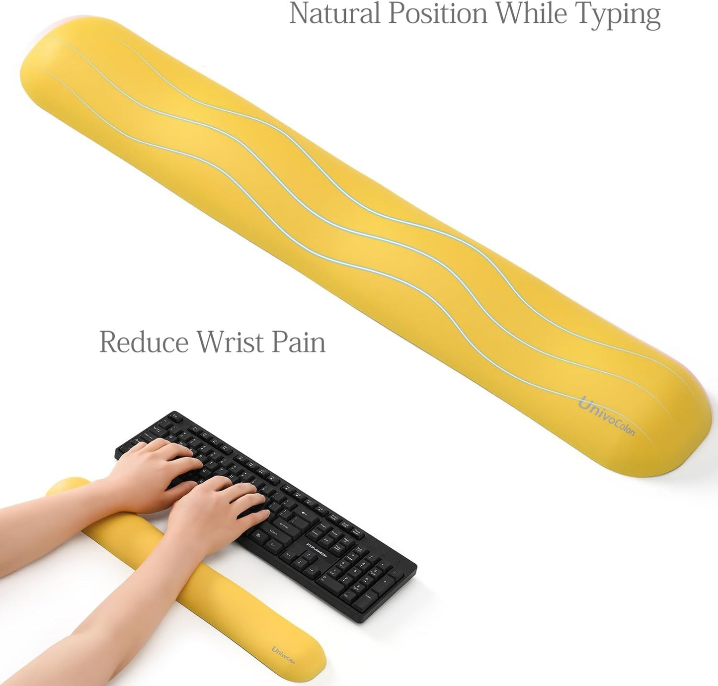 UnivoColors Design-Wave Keyboard Wrist Rest, Artificial Sheepskin+Memory Foam+Ergonomic+Anti-Slip Gel, Resilience Support During Work and Gaming,Keyboard Accessory,Yellow