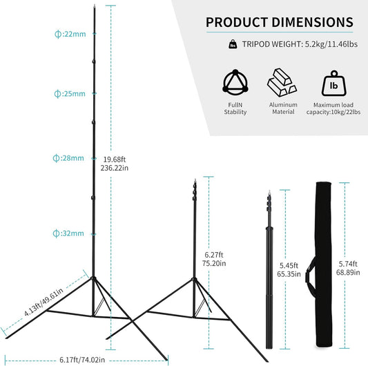 20FT/6M Tripod Stand - Heavy Duty Tripod Stand - Tall Tripods Air-Cushioned Telescoping Light Stand for Photography Overhead Shots, Sports(Aluminum Alloy)