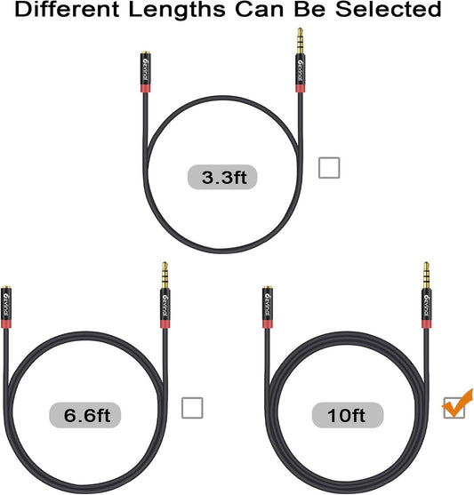 Devinal 3.5mm TRRS Headphone Extension Cable, 1/8" inch Female 4-Pole to Male Extension Cord, Mini-Jack Aux Stereo Audio Connector 10Ft/3M (2 Pack)