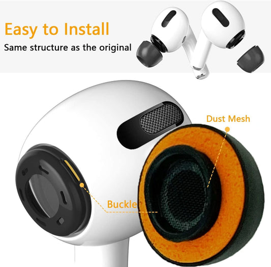 Airpod Pro Ear Tip Memory Foam & Silicone Hybrid Ear Tips, Perfect Noise Reduction, Stays in Your Ears, Ultra-Comfort, Anti-Slip Eartips, Fit in The Charging Case (Black, Medium)