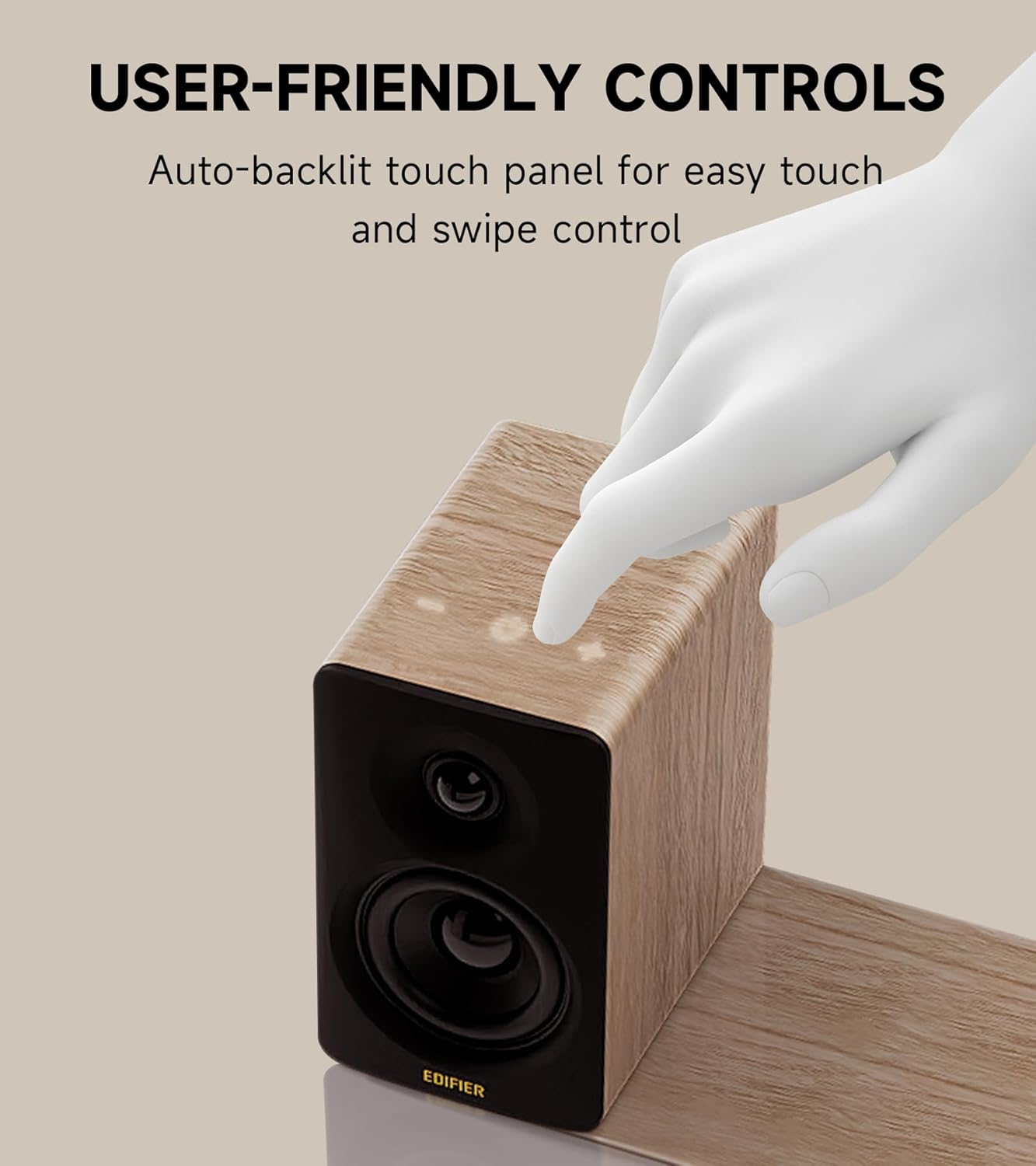 Edifier M60 Multimedia Speaker Bluetooth 5.3, 66W RMS, Hi-Res Audio & Hi-Res Wireless Audio, LDAC,3" Mid Bass & 1" Tweeter, USB-C & Aux Inputs, Compact Desktop Speaker – Classic Oak