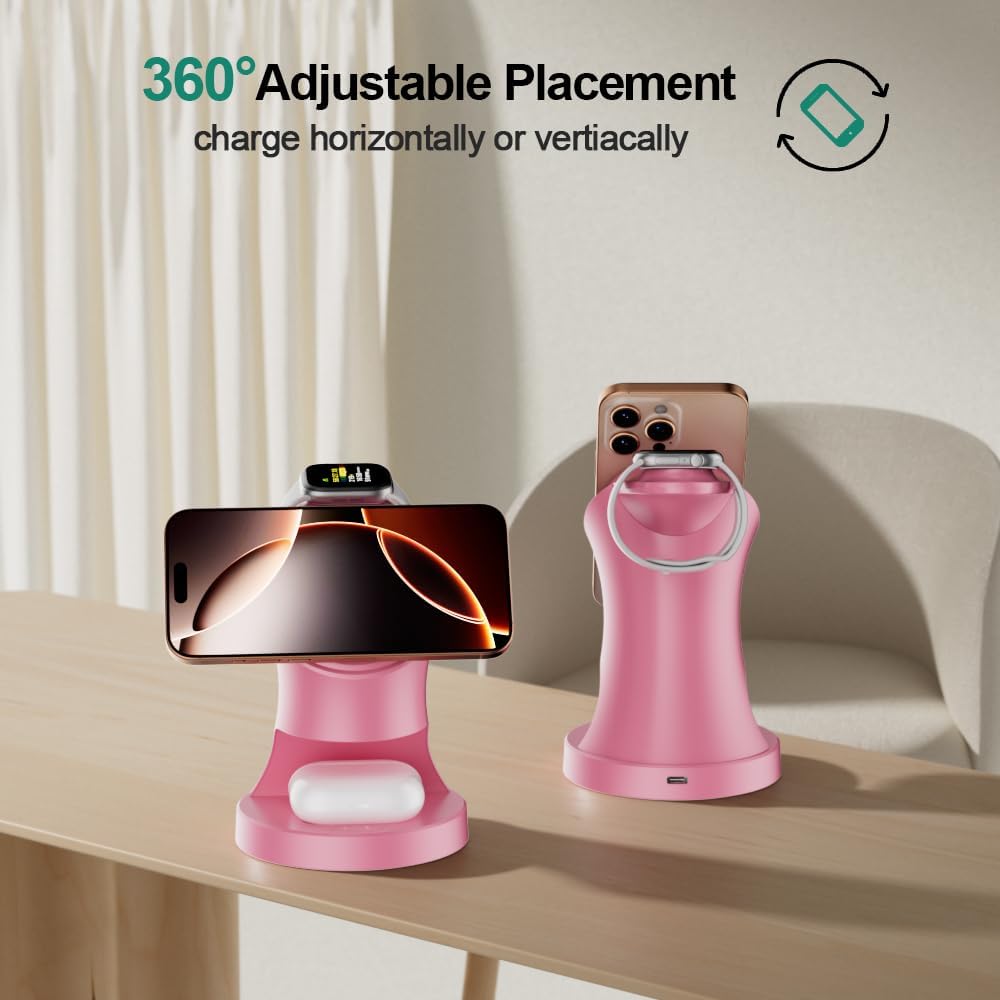 3 in 1 Wireless Charging Station for Apple Devices,Magsafe Charger Stand for IPhone16 15 14 13 12 Pro/Max/Plus/Mini Wireless Charger Station for AirPods 2/3/Pro iWatch Ultra/8/7/SE/6/5/4/3/2