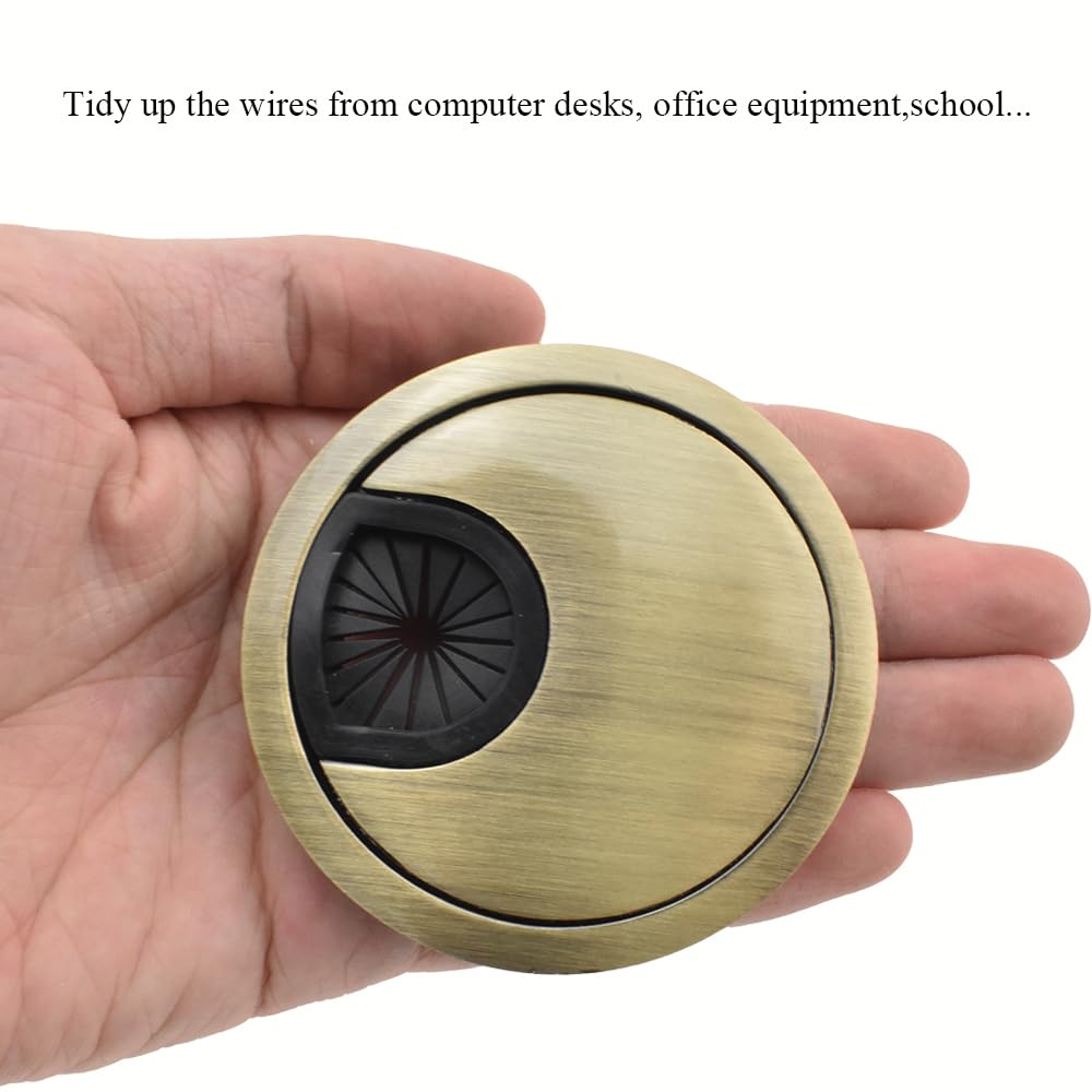 HAHIYO 2Pcs 2.4Inch/60mm Bronze Zinc Alloy Desk Grommet Wire Grommet Cable Management Cord Hole Cover Desk Wire Hole Insert Wire Organizer for Computer Office Home School Equipment Systems