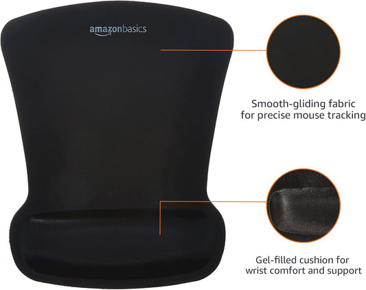 Amazon Basics Irregular Ergonomic Gel Computer Mouse Pad with Wrist Rest for Pain Relief, 10.1L x 8.1W inches, Black