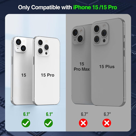 GIN FOXI Battery Case for iPhone 15/15 Pro, Built-in Cable 7000mAh Fast Charing Cases 15W Rechargeable Portable Extended Charger Case Cover for iPhone 15/15 Pro Charging Case, Black