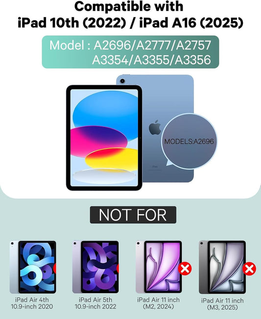 CHESONA Keyboard Case for iPad (A16) 11th/10th Generation (2025/2022), Detachable Wireless Keyboard, Stand Folio Keyboard Cover with Pencil Holder, Thin & Light (Lake Blue)