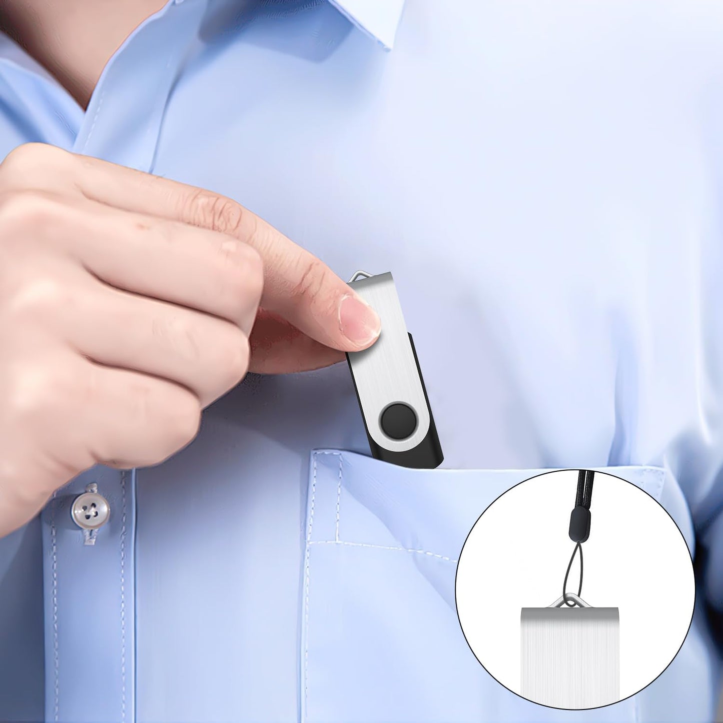 JUANWE 64GB USB Flash Drives 5 Packs, USB 2.0Thumb Drives Foldable 360°Swivel Memory USB Stick with Lanyard Hole, Jump Drive Pen Drive Zip Drive Portable Flashdrive for PC, Mutipack Black