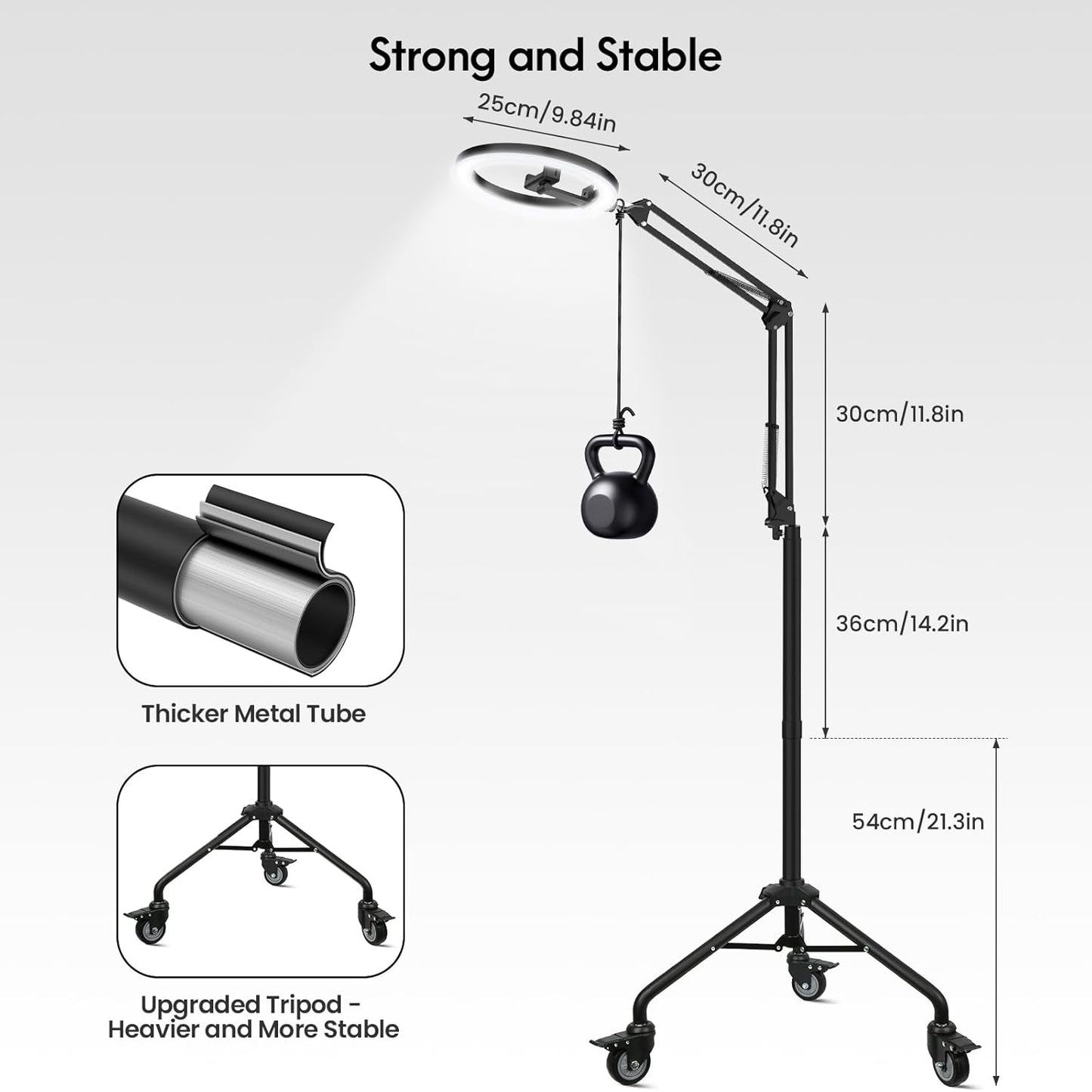 LUXSURE Ring Light Tripod for iPhone, Overhead Camera Mount with Casters,LED Ring Light with Stand and Phone Holder,Phone Tripod with Light for Video Recording/Live Streaming/Cooking