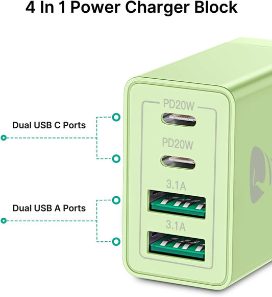 USB C Wall Charger 2-Pack, 40W 4-Port USB C Charger Block PD Power Delivery Fast Type C Charging Block Plug for iPhone 16/15/14/13/12/11/Pro Max, XS/XR/X, iPad, Samsung, Android Phones Charger Cube