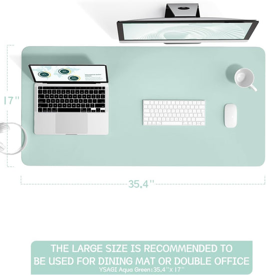 YSAGi Non-Slip Leather Desk Pad L Size, Waterproof Laptop Computer Desk Keyboard Mat, Table Protector Blotter Mat, Large Mouse Pad for Office/Work/Home/Decor(Mint Green, 35.4" x 17")
