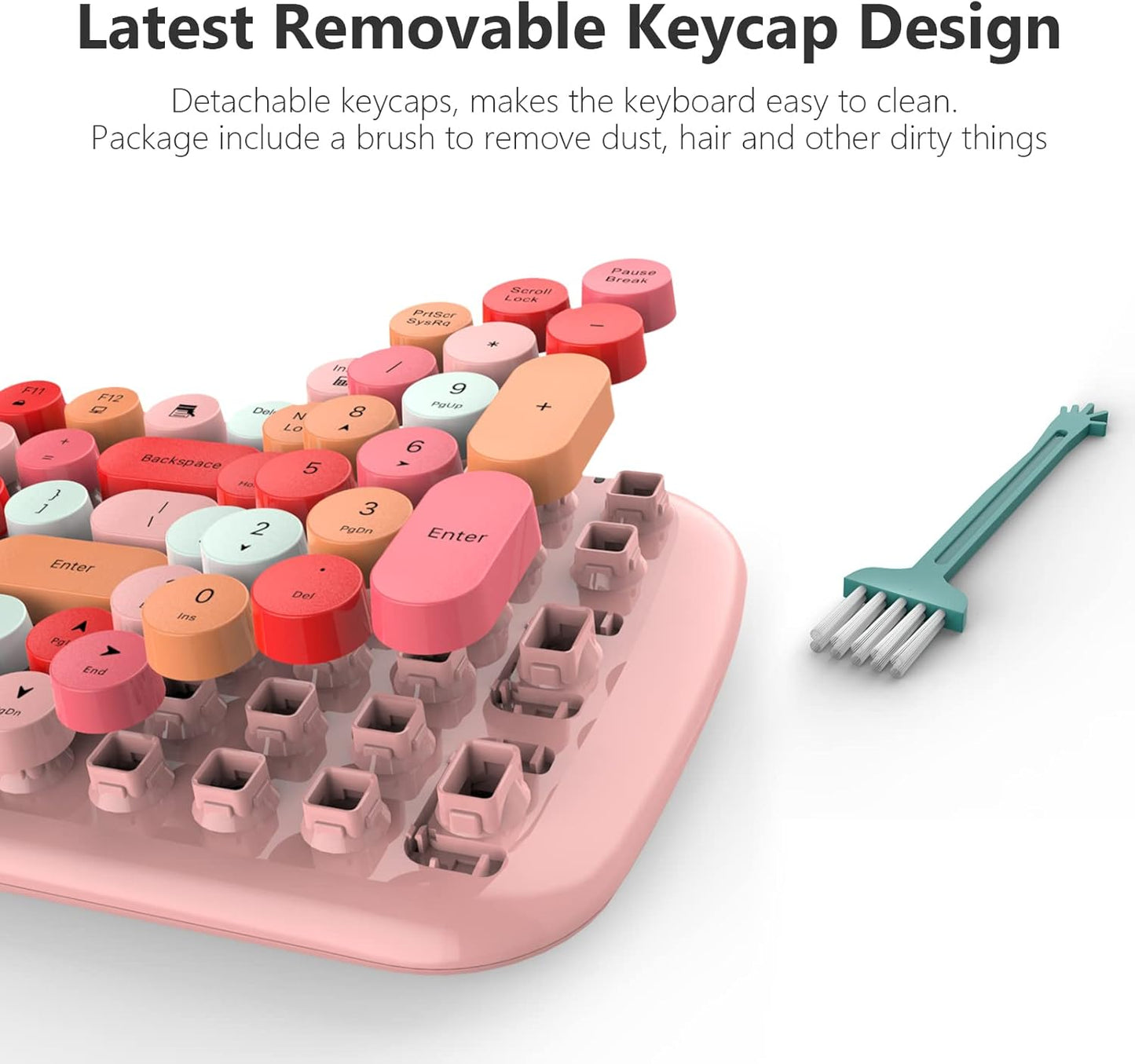 KNOWSQT Wireless Keyboard and Mouse Combo, Light Pink 100 Keys 2.4 GHz Round Keycap Typewriter Keyboards, USB Receiver Plug and Play, for Windows, PC, Laptop, Computer, Desktop