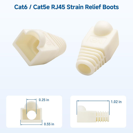 Cable Matters 200-Pack Cat6 / Cat5e RJ45 Strain Relief Boots, RJ45 Boot, Cat 6 Boot, Cat6 Ethernet Boots, White, Suitable for 6.5mm (0.25in) Ethernet Cables