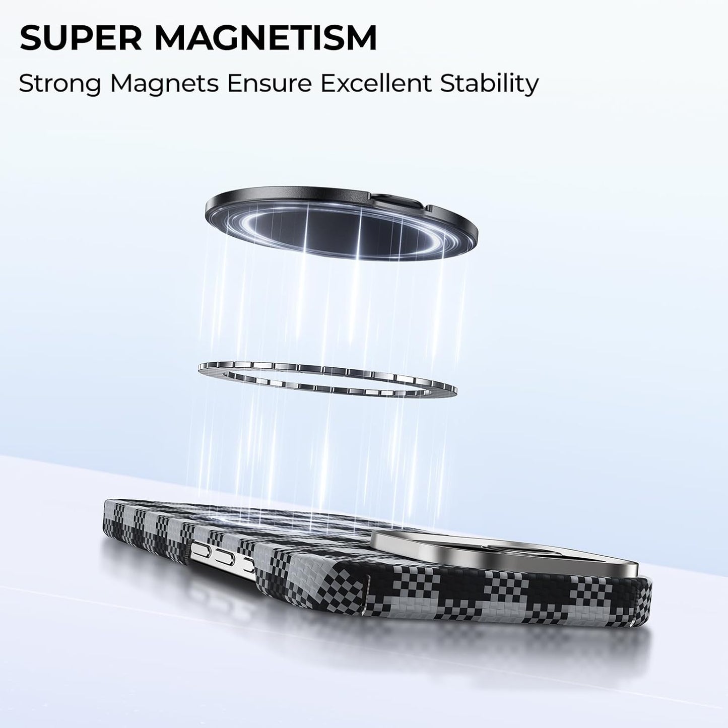 BENKS ArmorPop Magnetic Phone Grip & Stand for MagSafe, 360° Rotation Adjustable Phone Ring Holder for iPhone 17/16/15/14/13/12 Series, Durable Kevlar Design