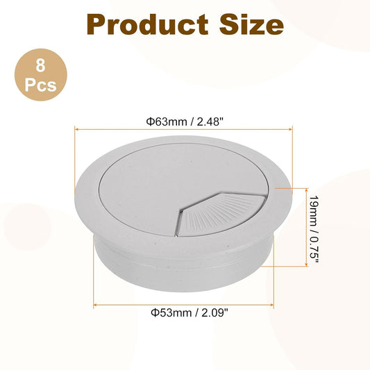 uxcell 8 Pcs 53mm (2.09 Inch) Desk Grommet, Plastic Cable Hole Cover, Wire Cord Cable Organizer for Home Office Computer Desk Cabinet, Gray