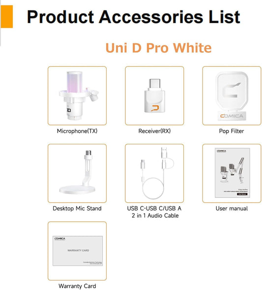 COMICA Wireless USB Microphone for Computer and Smartphone,48kHz/24bit RGB Cardioid Condenser Gaming Mic for Podcasting,Streaming,Recording,Music Creation,with Boom Arm Stand-White (EJoy Uni Pro A)