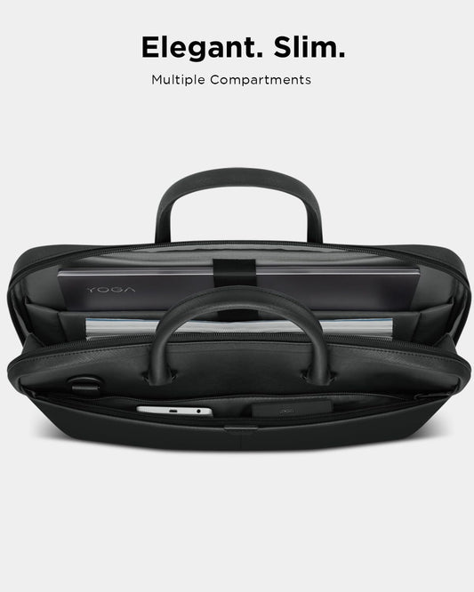 Lenovo 15.6-inch Laptop Bag (T200) - Water Resistant Leather Messenger Bag with Padded Device Compartment – Multi Compartment Professional Handbag with Shoulder Strap for Travel & Business