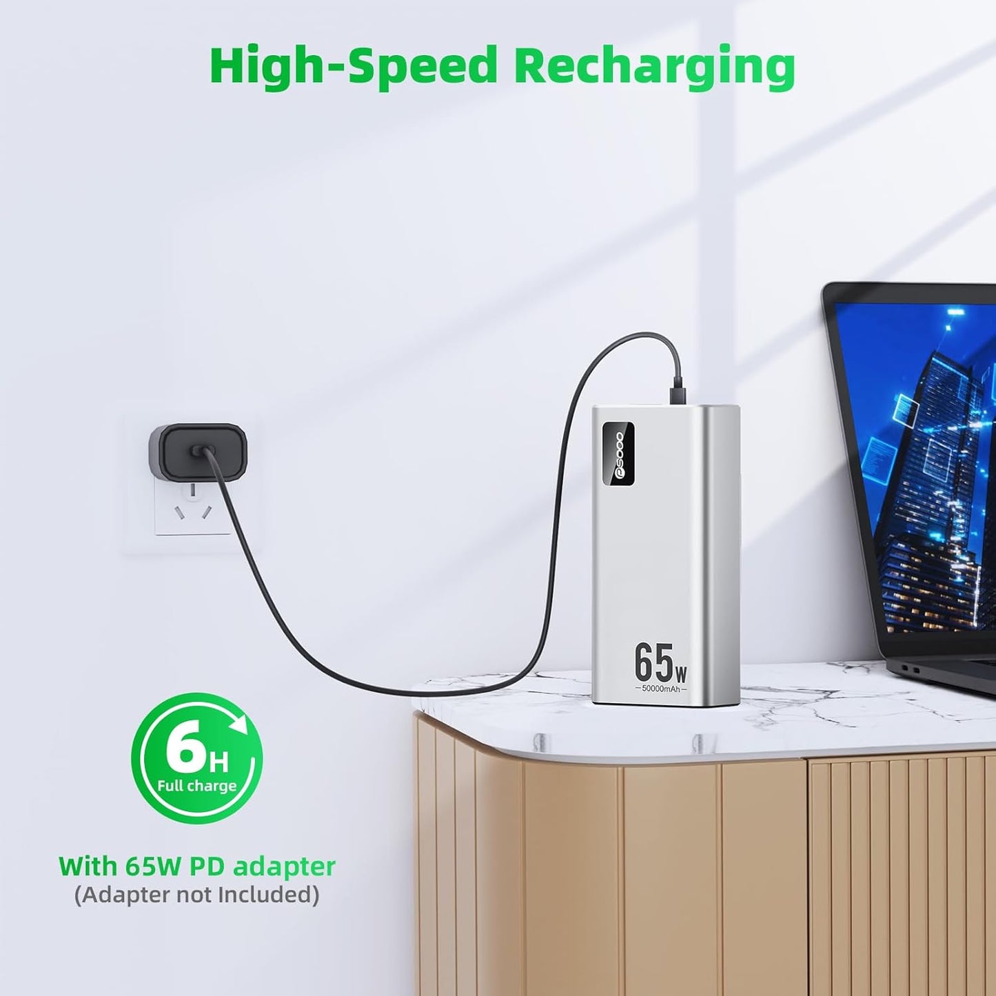 Power Bank Fast Charging 50000mAh, 65W Laptop Portable Charger USB C Compatible with MacBook Dell, PD External Battery Bank Compatible with iPhone 14/13, Cell Phone, Tablet, 3 Output &1 Input