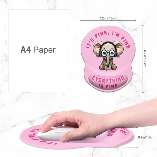 ITNRSIIET Ergonomic Mouse Pad with Gel Wrist Support Small Wrist Rest Smooth Surface Non-Slip PU Base Comfortable Office Supplies Pain Relief, 8.7 x 7.2 inches, Pink Pretty Elephant