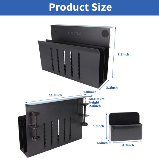 LUKETURE Laptop Holder, Steel Desk Side Storage, No Drill Standing Desk Accessories, Clamp on Laptop Mount with Pen Holder, Fits Flat Edge Tables 0.3" to 2.8" (Black, L(2 Tier))