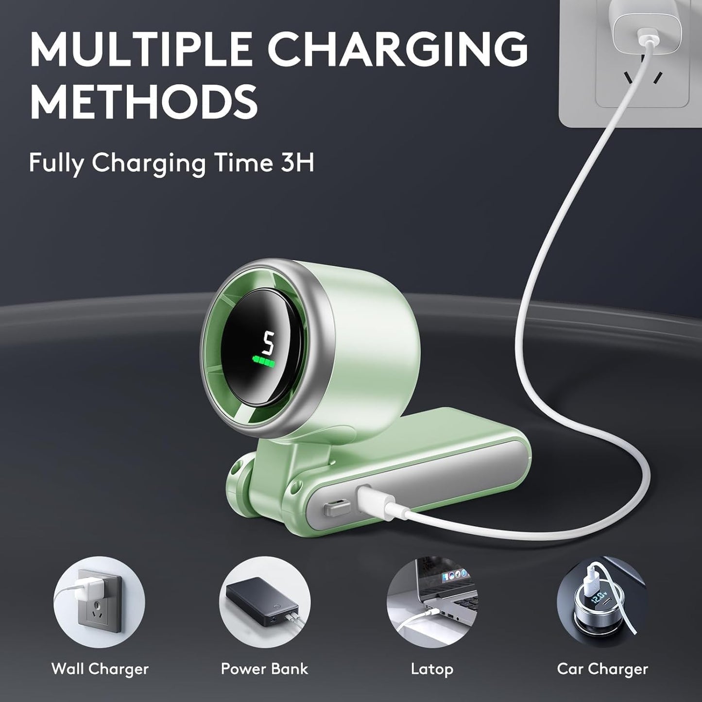 Portable Handheld Turbo Fan, 5 Gear Wind, Battery Operated, Up to 12 Working Hours, 3 IN 1 Hand Fan with Air Turbo Tech Cooling Fans for Outdoor Activities, Travel, Beach (Green)