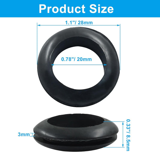 24 Pcs Rubber Grommets, 3/4" Inside Diameter 7/8" Drill Hole Rubber Wire Grommets for Wire, Firewall, Cables, Plugs
