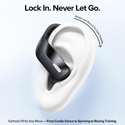 OCC Wireless Ear Hook Sport Earbuds, Bluetooth Headphones with Mic, IPX5 Waterproof, 80H Playtime, Deep Bass, Secure Fit for Running Gym Workout - Black