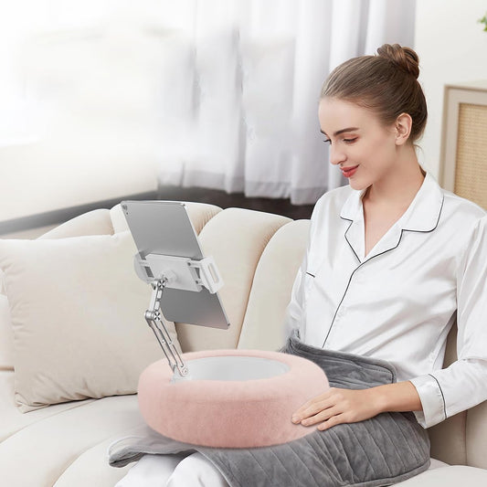 Pillow Stand Holder for Kindle Tablet iPad,Plush Mobile Phone Stand with a Snack Bowl with lid,Compatible with 4.7"-13" Phone, Tablet, iPad, iPhone, Google, Kindle, Samsung (Pink)