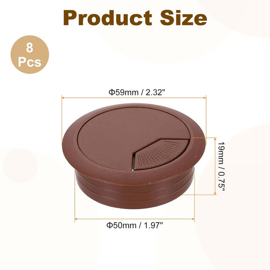 uxcell 8 Pcs 50mm (1.97 Inch) Desk Grommet, Plastic Cable Hole Cover, Wire Cord Cable Organizer for Home Office Computer Desk Cabinet, Brown