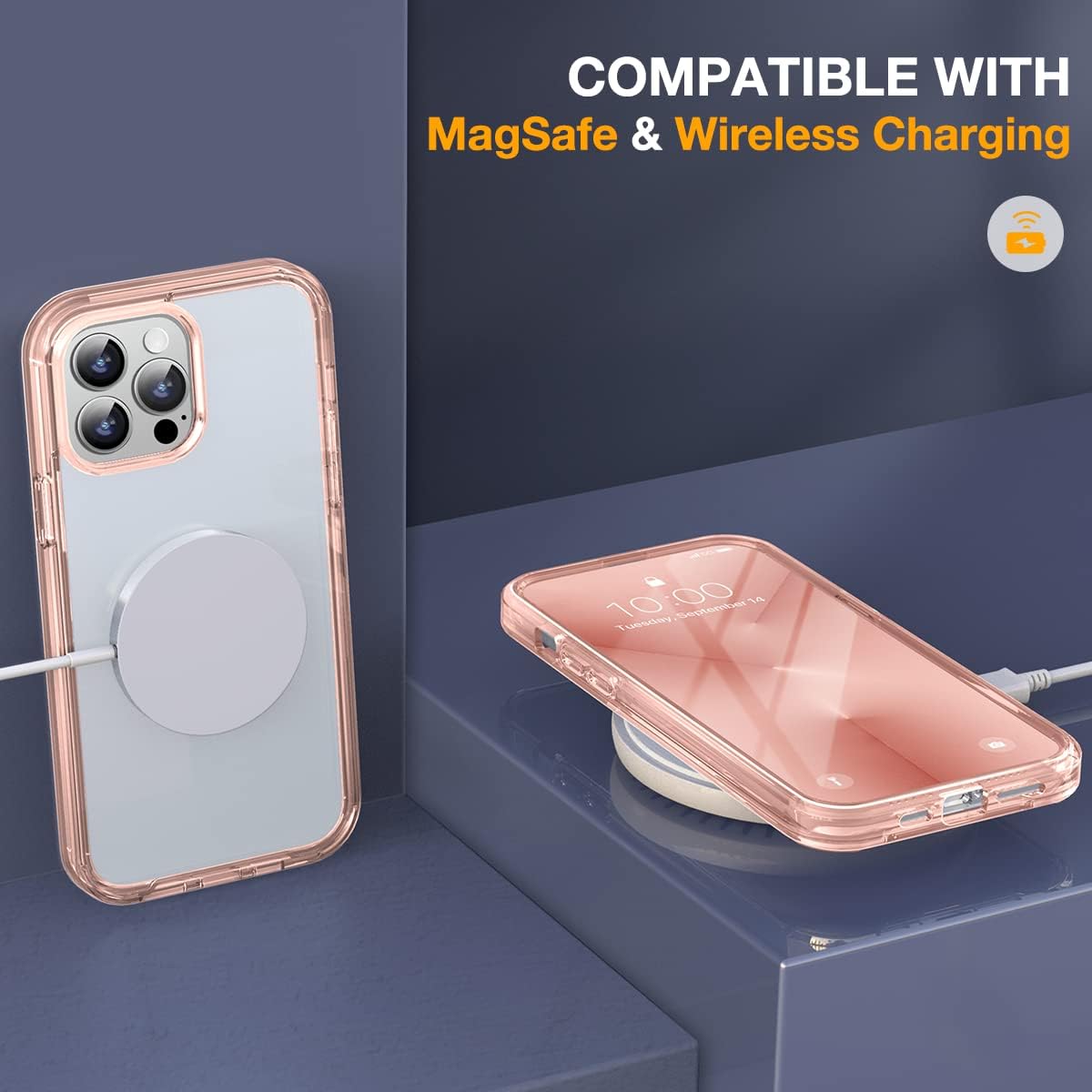 Miracase Glass Case for iPhone 13 Pro Max 6.7 inch, Upgrade Full-Body Clear Bumper Case with Built-in 9H Tempered Glass Screen Protector for iPhone 13 Pro Max, Clear Pink