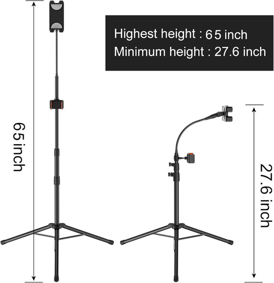 Tripod Stand for Ipad,Gooseneck 65-inch Floor Stand for Tablet,Floor Stand for iPad Tripod with 360° Rotating Mount for Mini, Air, Pro and All 4.7-11.9 Inch Tablet and Phone