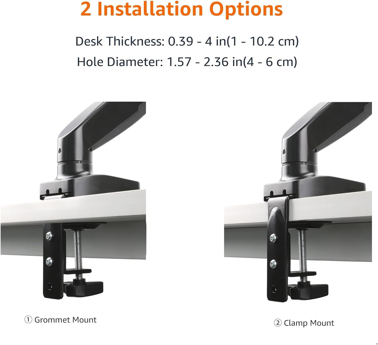 Amazon Basics Gas Spring Single Computer Monitor Arm Mount, Adjustable, Holds up to 27" Monitors, Black