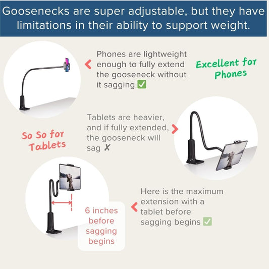LEVO Clamping Gooseneck Phone and Tablet Mount Holder with Flexible Long Arm – Ideal for Desk, Office, Bedside, Headboard, Kitchen Counter, Boat, RV, and More - Black