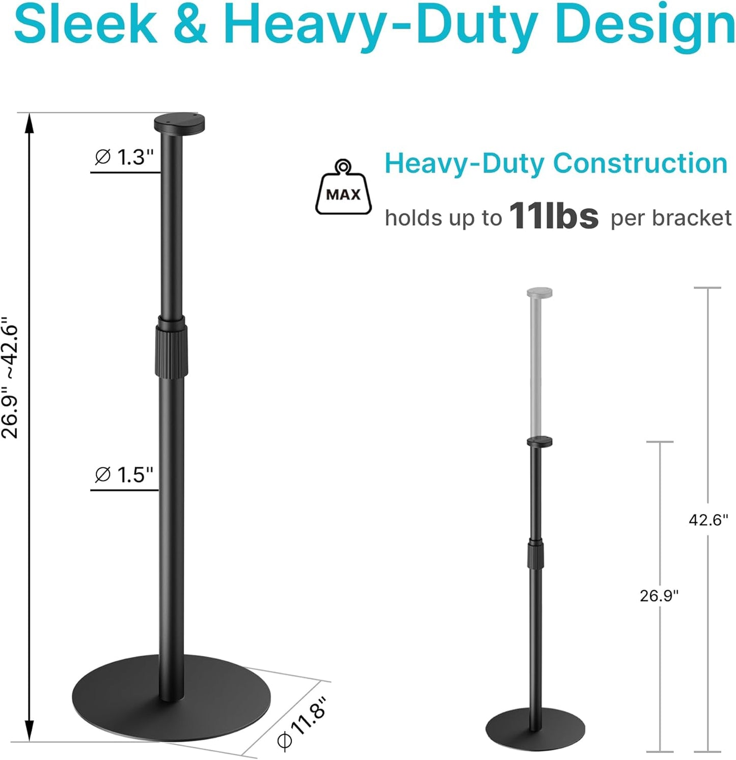 Adjustable Height Speaker Stands Compatible with SONOS Era 300 and Era 100, Height Adjustable up to 42.6'', Floor Stands with Cable Management, Speaker Mount, Black, 2 Pack (Pair)