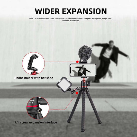 Famall Flexible Phone Tripod for GoPro, Mini Camera Stand with Remote, 1/4'' Screw with Phone Holder&Cold Shoe, Tripod Holder for iPhone Samsung Canon Nikon Sony Streaming Vlog Smartphone