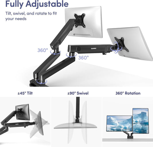 Dual Monitor Mount for Desk, Heavy Duty Dual Monitor Stand for 17 to 35 inch Ultrawide Monitors Holds 4.4 to 26.4 lbs Screen, Height Adjustable Monitor Arm for Gaming, Home, Office, VESA Mount, Black