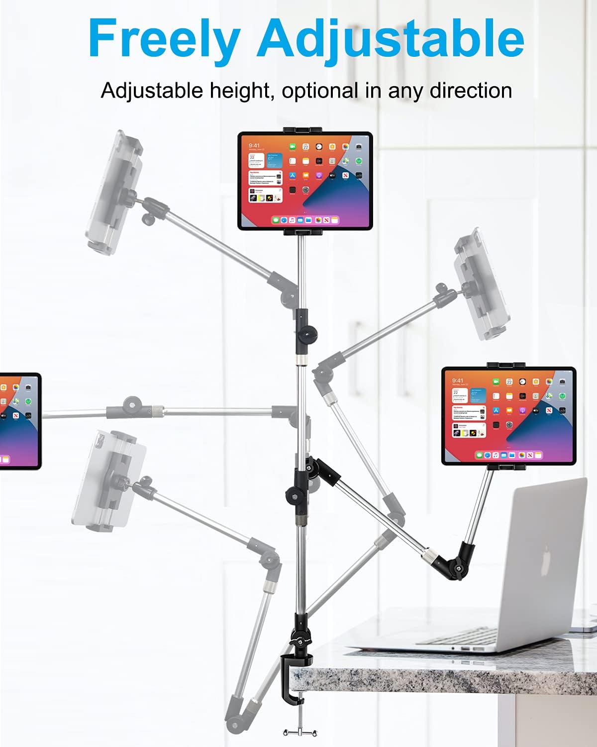 Tablet Holder for Desk Clamp 360° Phone iPad Mount, 35" Adjustable Arm Tablet Stand for Bed, Aluminum Flexible Webcam Camera Clip for iPad Pro 12.9 Air Mini, Tabs, Switch, iphone, 4.7-13" Device/Gopro