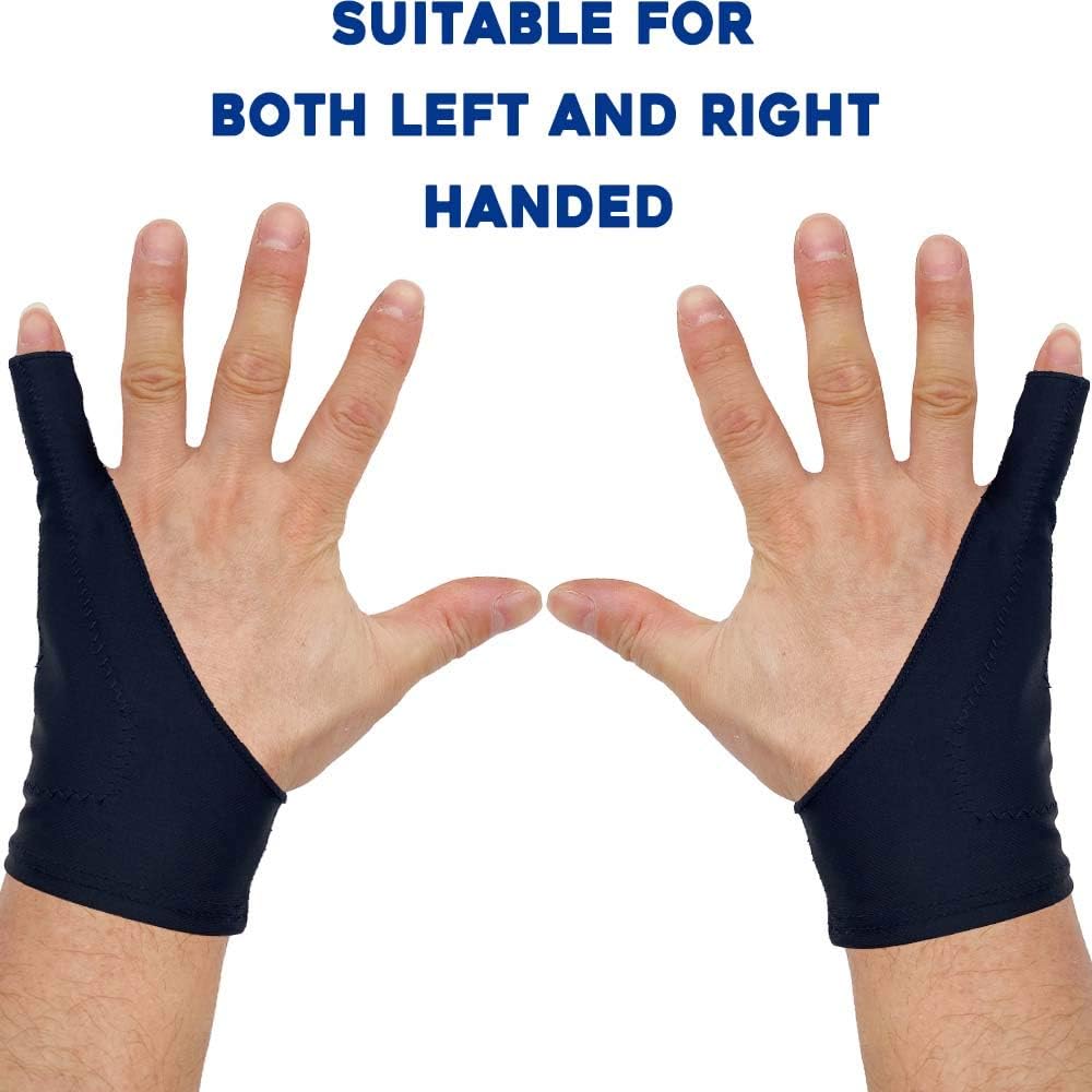 AKX Artist Drawing Glove Large - 2 Pack Palm Rejection for iPad - Smudge Guard, 1 Finger, Fingerless, Good for Left and Right Hand, Black | AK-010