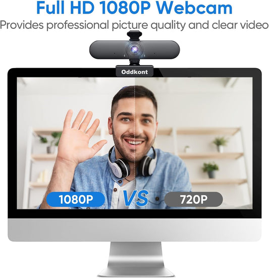 Full HD 1080P Webcam with Microphone, Auto-Light Balance, Rotatable Design,Privacy Cover, Plug and Play for Zoom, Skype,Web Conferencing - Compatible with Windows, Mac, Laptop, Desktop