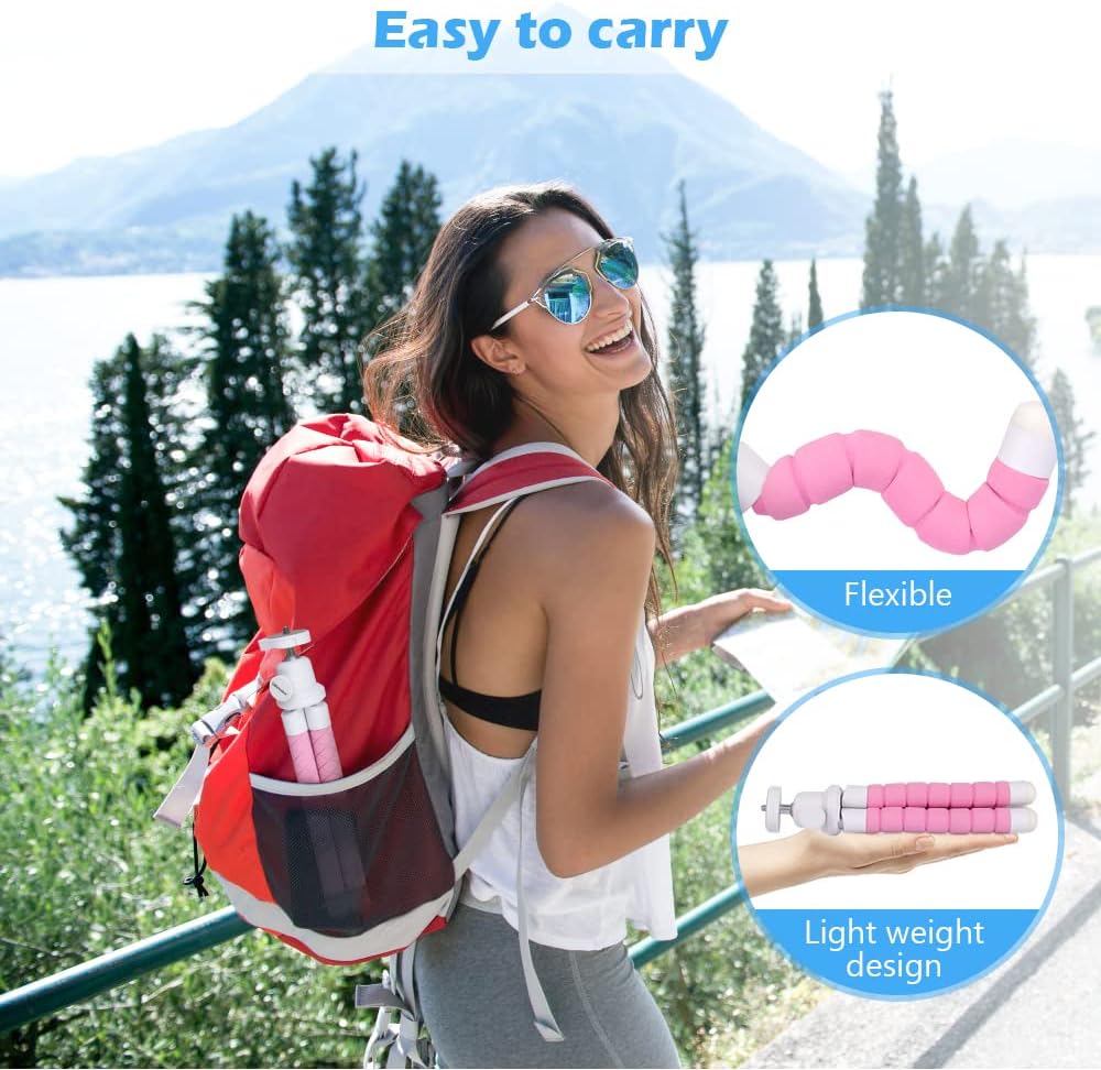 Ubeesize Portable Tripod Stand with Wireless Remote & Clip, Flexible Phone Holder for Video Recording (Pink)