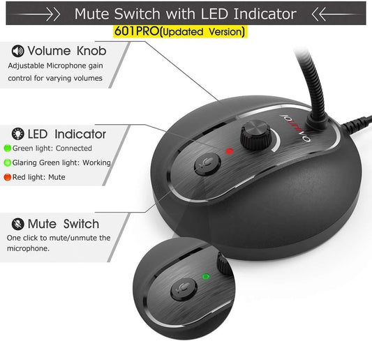 JOUNIVO USB Computer Microphone with Mute Button, Plug&Play Condenser, Desktop, PC, Laptop, Mac, PS4 Mic -360 Gooseneck Design -Recording, Dictation, YouTube, Gaming, Streaming