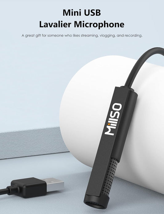MillSO USB PC Microphone Plug & Play Omnidirectional External Lavalier Mini USB Microphone for Computer, Laptop, YouTube, Meeting, Recording, Podcasting, Gaming - 1.5m/4.9ft