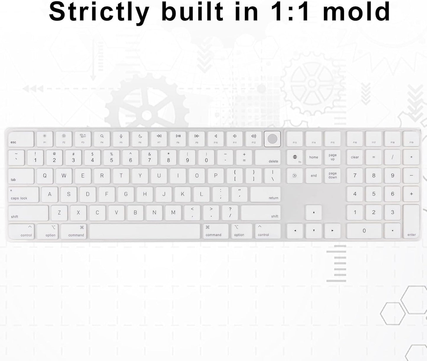 Allinside White Keyboard Cover for Mac Magic Keyboard with Touch ID and Numeric Keypad A2520 US Layout