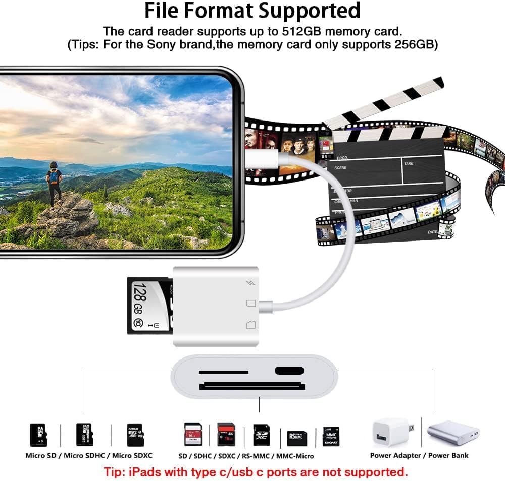 SD Card Reader for iPhone iPad,Micro SD Card Reader Memory Card Reader Plug and Play Trail Camera SD Card Adapter,Simultaneous Charging and Reading