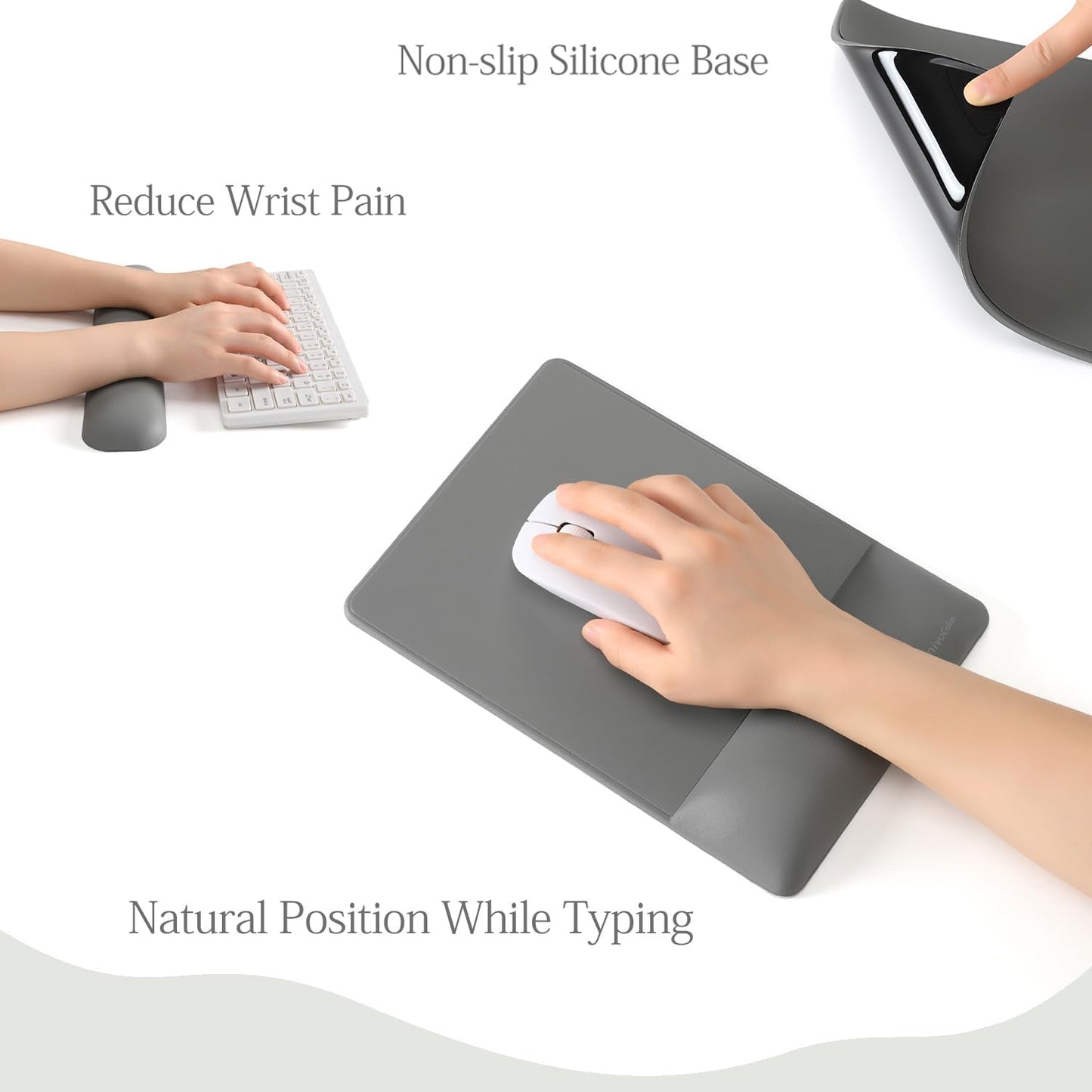 UnivoColors Design-Wave Set of Keyboad Wrist Rest & Mouce Pad,Artificial Sheepskin+Memory Foam+Ergonomic+Anti-Slip Gel, Resilience Support During Work and Gaming,Keyboard Accessory,Grey