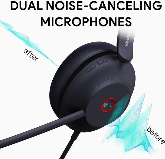 Yealink UH37 USB Headset with Microphone for PC Laptop - Headphones with Noise Cancelling Microphone for Computer,On-Ear Wired Office Call Center Headset Mono