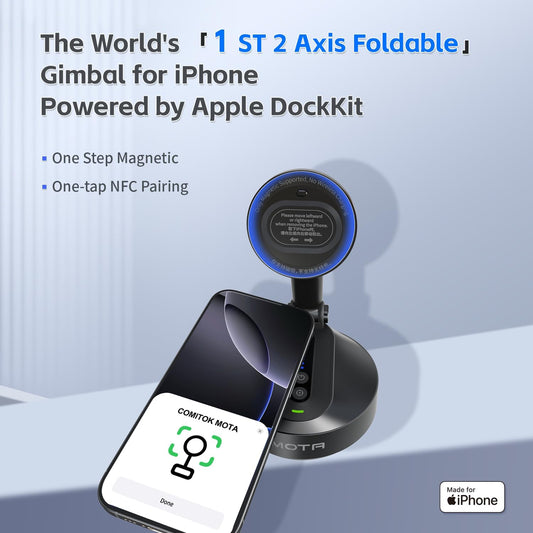 MOTA Tripod Stand Only for iPhone, Foldable Gimbal Stabilizer with Remote Control, 2 Axis Phone Stand for Video Recording with Megnetic Holder for Desk, 360 Degree Tracking Gimbal for All Apps