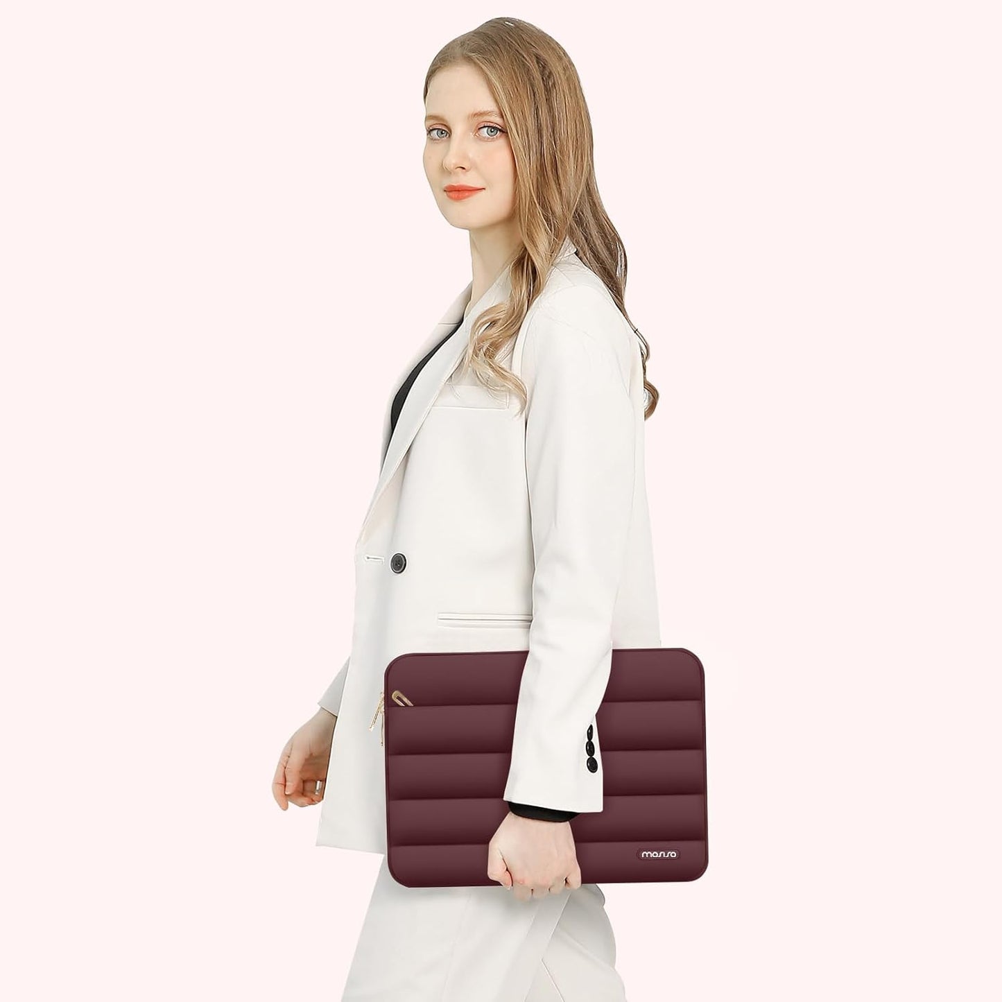 MOSISO 15-15.6 inch Laptop Case, 16 inch Puffy Laptop Sleeve Compatible with MacBook Pro 16, HP Dell ASUS Acer Toshiba Lenovo Notebook Computer, Polyester Horizontal Bag with Small Case, Wine Red
