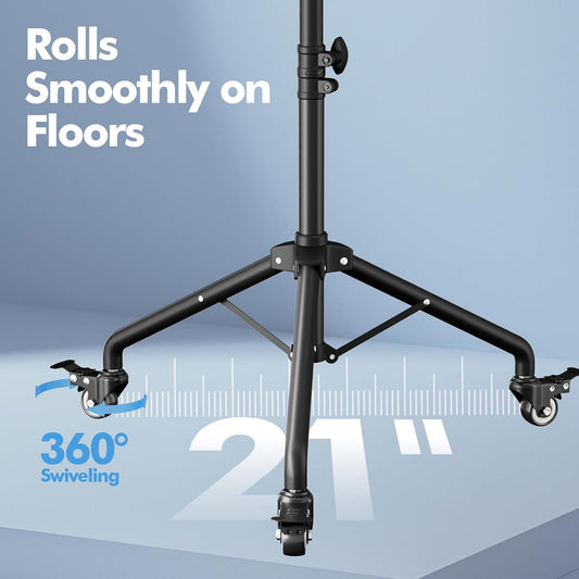 Projector Tripod Stand with Wheels, Portable Laptop Floor Support with Mouse Tray & Bag, Height Adjustable 26 to 49 Inch with Gooseneck Phone Holder for Office, Home, DJ Racks